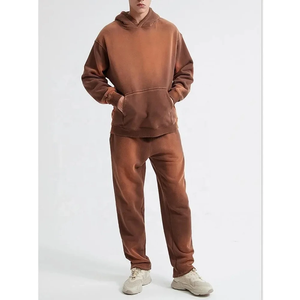 Men's <b>Brown</b> Hooded Tracksuit Set Full Sleeve Solid Color Casual Wear Breathable Cotton <b>Joggers</b> with Side Pockets Loose Fit - Product Image 2