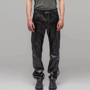 New Arrival High Quality men's leather pants street style cool cross embroidery high quality leather pants - Product Image 3