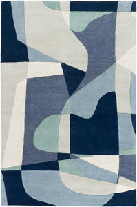 Alfombra de Lana Geométrica Azul Abstracta, Alfombra Moderna Tejida a Mano para Interiores, para Sala de Estar, Dormitorio, Decoración del Hogar - Product Image 3