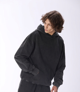 Vente en gros de haute qualité : Sweat-shirt homme oversize 400g en coton, coupe longue et carrée, style streetwear, avec impression en relief, strass, délavé à l'acide et fermeture éclair motif araignée - Product Image 5