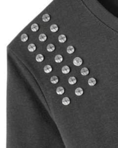 Camiseta de Algodón Gris Oscuro para Mujer, con Pedrería en el Hombro, Estilo Casual, Manga Corta, Top de Verano, Fabricante de Logotipos Personalizados OEM - Product Image 4