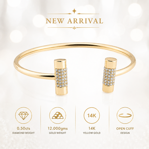 New Arrival Real Diamond <b>Bangle</b> <b>Bracelet</b> | 14K Yellow Gold Round Cut Diamond Open Cuff <b>Bracelet</b> for Women Luxury Jewelry - Product Image 5