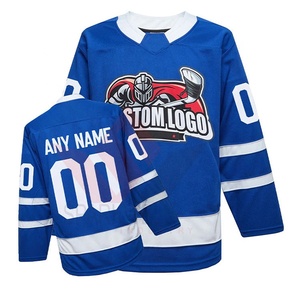 Custom Blue Ice Hockey Jersey Front Sublimated Personalized Player <b>Name</b> Team <b>Name</b> Full Sleeve Moisture Wicking 100% Polyester - Product Image 4