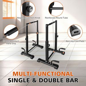 Station de barres de traction réglable sur 6 niveaux, ensemble de barres parallèles robustes de 1200 lb pour entraînement complet du corps et entraînement de fitness - Product Image 2