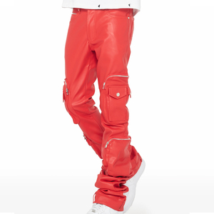 Pantalones de Cuero para Hombre, Más Vendidos, con Múltiples Bolsillos, Cierre de Botones, Diseño Sencillo, Estilo Casual, Corte Recto - Product Image 1