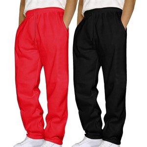 Pantalon décontracté pour homme, coupe droite, couleur unie, taille élastique, bouton, toile mi-lourde, idéal pour l'été, disponible en noir et rouge - Product Image 2