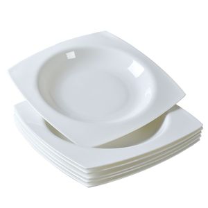 Elegant White Ceramic Kitchen <b>Plate</b> <b>Set</b> for 6 Microwave Safe <b>Square</b> Dinnerware for Dinner and Salad Serving - Product Image 2