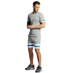 Ensemble T-shirt et short décontracté d'été pour homme, gris uni, en polyester tricoté 220g, imprimé numériquement, respirant - Product Image 1