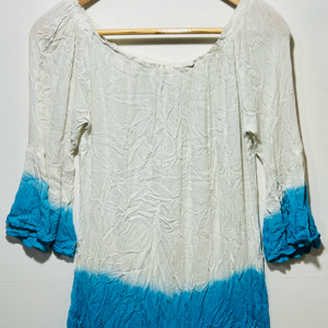 Túnica de algodón azul cielo con efecto tie-dye para mujer |   Boho |   Ropa Casual de Verano con Mangas 3/4, Tendencia de Moda |   Tela Ecológica Transpirable - Product Image 1