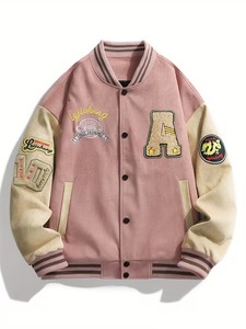 OEM Manufacturer Premium Quality Pink Varsity <b>Jacket</b> <b>Men</b> Embroidered Letter Patch Designs Street Baseball Bomber Varsity <b>Jacket</b> - Product Image 1