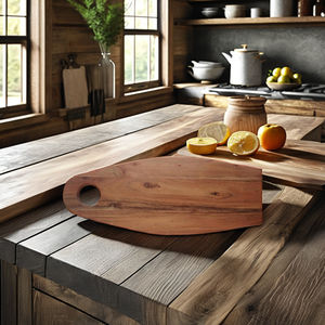Plateau de charcuterie en bois d'acacia naturel élégant, plateau de service ovale unique, bloc à découper moderne avec poignée circulaire - Product Image 5