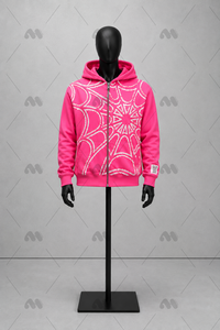 เสื้อฮู้ดซิปปักลายสีชมพู เสื้อสเวตเชิ้ตผ้าฟลีซผู้ชาย สตรีทแวร์แบบกำหนดเอง เสื้อคลุมฤดูหนาว - Product Image 1