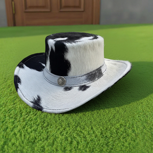 Sombrero de Vaquero de Cuero Vacuno Blanco y Negro con Banda Trenzada, Sombrero Unisex Marrón y Blanco Estilo Vaquero del Oeste para Festivales y Rodeos - Product Image 4