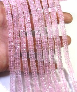 Natural <b>Rose</b> Quartz Pink Faceted Heishi Shape 6.5mm Center Drilled Beads 16" Inch <b>Top</b> Grade Gemstone for Jewelry Making - Product Image 6