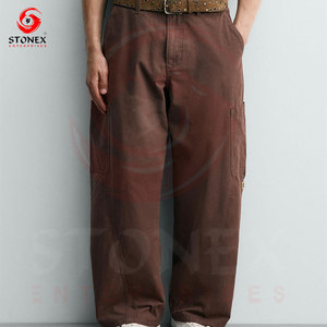 Wholesale Custom <b>Men's</b> <b>Brown</b> <b>Cargo</b> Pants Loose Fit Cotton Workwear Streetwear Multi Pocket Casual Trousers - Product Image 4
