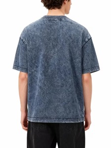 T-shirt en jean tricoté surdimensionné pour homme, manches courtes, délavage acide, 100 % coton, col rond, couleur unie, respirant, 230 g, poche avant - Product Image 2