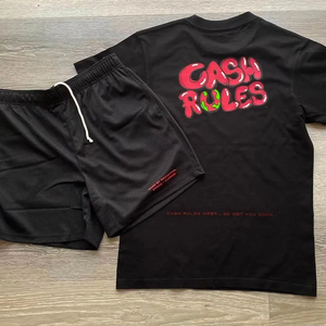 ชุดเสื้อยืดลายกราฟิกสีดำและกางเกงขาสั้นสำหรับผู้ชาย ชุดลำลองฤดูร้อนสองชิ้น สั่งพิมพ์ลายได้ ขายส่งจำนวนมาก - Product Image 5