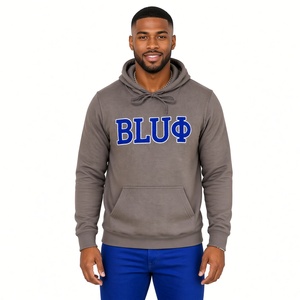 Sudadera con Capucha Gris Phi Beta Sigma para Hombre con Diseño de Letras Bordadas en Azul, Capucha con Cordón Ajustable y Bolsillo Tipo Canguro, Estilo Casual - Product Image 1