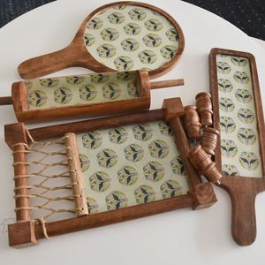 Plateau de service traditionnel en bois artisanal Charpai avec corde, impression personnalisée, pour Diwali, pour servir des collations et des boissons - Product Image 4