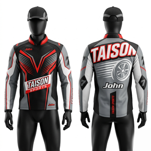 เสื้อเจอร์ซีย์มอเตอร์ไซค์หนังพรีเมียม 320 GSM ระบายอากาศได้ดี แผ่นไมโครไฟเบอร์ สีดำ เทา แดง พิมพ์ลายแบบซับลิเมชั่นตามสั่ง - Product Image 1