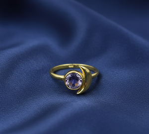 Bague en argent sterling 925 avec améthyste, forme croissant de lune, pierre précieuse violette, ajustable, bijou spirituel pour femme, cadeau pour elle - Product Image 1