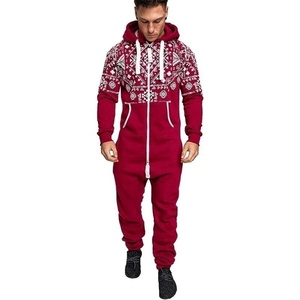 New Trending Men's Printed Romper With Front Zipper Sublimated Drawstring Hood Track Suit Zip Sleeping Wear <b>Knickers</b> Sweat Suit - Product Image 4
