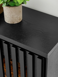 Meuble de rangement moderne en bois noir, buffet étroit, console avec portes à fentes verticales, vente en gros d'usine MDF - Product Image 4
