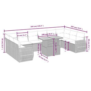 Conjunto de Sofá de Jardín de Ratán PE Gris con Patas Ajustables Grandes - Product Image 3