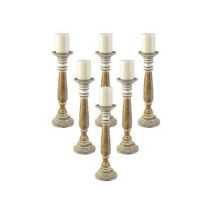 Candelabro de Madera Rústico, Portavelas Blanco Desgastado, Centro de Mesa Estilo Rústico, Decoración para Bodas y Hogar - Product Image 3