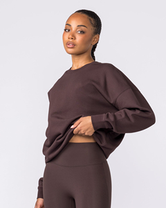 Sweat-shirt pour femme 350 GSM en mélange coton-polyester, molletonné, col rond, uni, teint, coupe oversize, unisexe, décontracté - Product Image 6