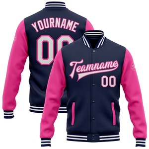 Navy <b>White</b> Pink Custom Varsity <b>Jacket</b> Full Snap Two Tone Letterman <b>Jacket</b> Bomber <b>Jacket</b> <b>Men</b> Outdoor Casual Baseball <b>Jacket</b> - Product Image 1
