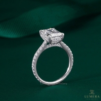Anillo de Compromiso de Lujo con Moissanita Corte Esmeralda, Oro Blanco de 9K, 10K, 14K, 18K, Banda de Diamantes Pavé, Anillo de Boda para Mujer, Joyería Fina Personalizada