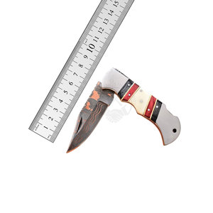 New Arrival OEM Copper Damascus Steel Folding Knife Resin And Wood Handle Pocket Knife for Camping Personalized Anniversary Gift - Product Image 6