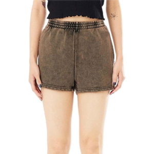 Shorts en jean d'été pour femmes en gros, avec logo personnalisé, taille élastique respirante, 100 % coton, délavage acide, qualité supérieure - Product Image 1