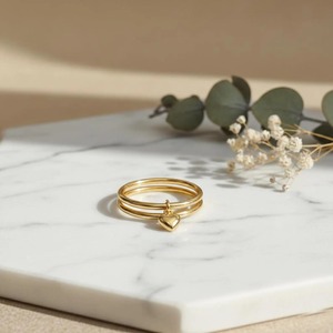 Anillo Apilable de Plata con Dije de Corazón Chapado en Oro, Unisex, Romántico, para Uso Diario, Diseño de Banda Lisa - Product Image 4