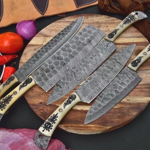 Custom Handmade Hand Forged Damascus Steel Kitchen Chef <b>Knife</b> Set 5-Piece with Engraved Camel <b>Bone</b> <b>Handle</b> & Leather Sheath Roll - Product Image 3