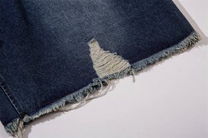 Short en jean droit taille mi-haute déchiré avec poches étoiles et patchwork, style décontracté d'été, 100% coton - Product Image 2