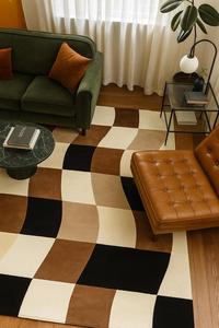 Luxury white black boxes Geometric Rug Handmade Wool Minimalist Abstract <b>Carpet</b> for Living Room and Bedroom Decor Christmas Gift - Product Image 2
