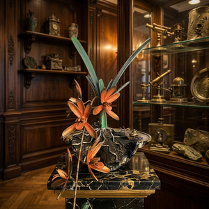 Estatua de Orquídea de Hierro Chapada en Oro, Exquisitamente Elaborada, con Impresión Digital, Escultura Artística 3D, Resistente al Óxido, Decoración para el Hogar - Product Image 3