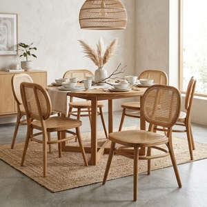 Fauteuil de salon classique en rotin tressé, structure en teck artisanale, fauteuil d'appoint style bistrot français, dossier en cannage naturel - Product Image 4