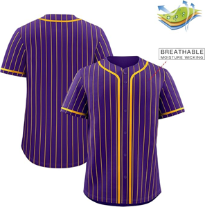 Maillots de baseball pour hommes avec doublure de couleur violette personnalisée, chemises en maille de qualité supérieure et col en V, boutons sur le devant - Product Image 4
