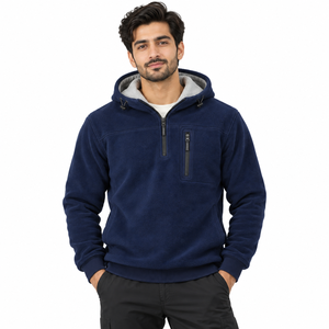 Dickes Polarfleece-Material, bequeme, entspannte Passform, sicherer Reißverschluss, gerippte Bündchen, Herren-Kapuzenjacke aus Fleece mit Reißverschluss. - Product Image 1