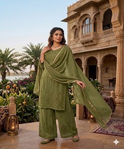Green Salwar Kameez Women Traditional Ethnic Wear Georgette Party Wedding Dress <b>Floor</b>-Length Regular India Pakistan Style 84505 - Product Image 1