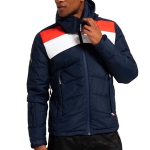 Chaqueta acolchada azul oscuro para hombre con capucha, cierre de cremallera, diseño de bloques de color, cortavientos, deportiva de invierno, corte regular, relleno de poliéster, a la moda. - Product Image 5