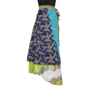 Multi Way <b>Wrap</b> Convertible Dress <b>Wrap</b> Around <b>Skirt</b> 2 Layer Reversible Magic Silk Saris <b>Wrap</b> Long <b>Skirt</b> Silk -effect - Product Image 2