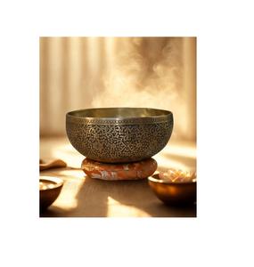 Cuenco tibetano original de latón para meditación mindfulness, oración budista y rituales curativos - Product Image 1