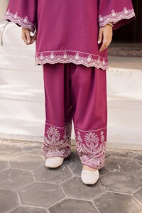 Women Rayon Kurta Loose Fit <b>Floor</b> Length Traditional Embroidered Purple Ethnic Wear India Pakistan Style Casual All Seasons - Product Image 6