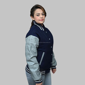 Body personnalisé en laine bleu marine manches en cuir gris Letterman veste col montant hiver broderie universitaire toutes couleurs de haute qualité - Product Image 2