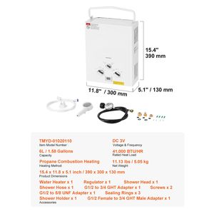 Scaldabagno Istantaneo Portatile a GPL da 6L per Camper, 41000 BTU, 1.58 GPM, Set Accessori Propano - Product Image 5