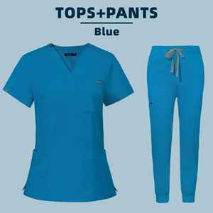 Ensembles d'uniformes médicaux confortables et extensibles pour infirmières et médecins, col en V, manches courtes, pantalon jogger, pour femmes - Product Image 1
